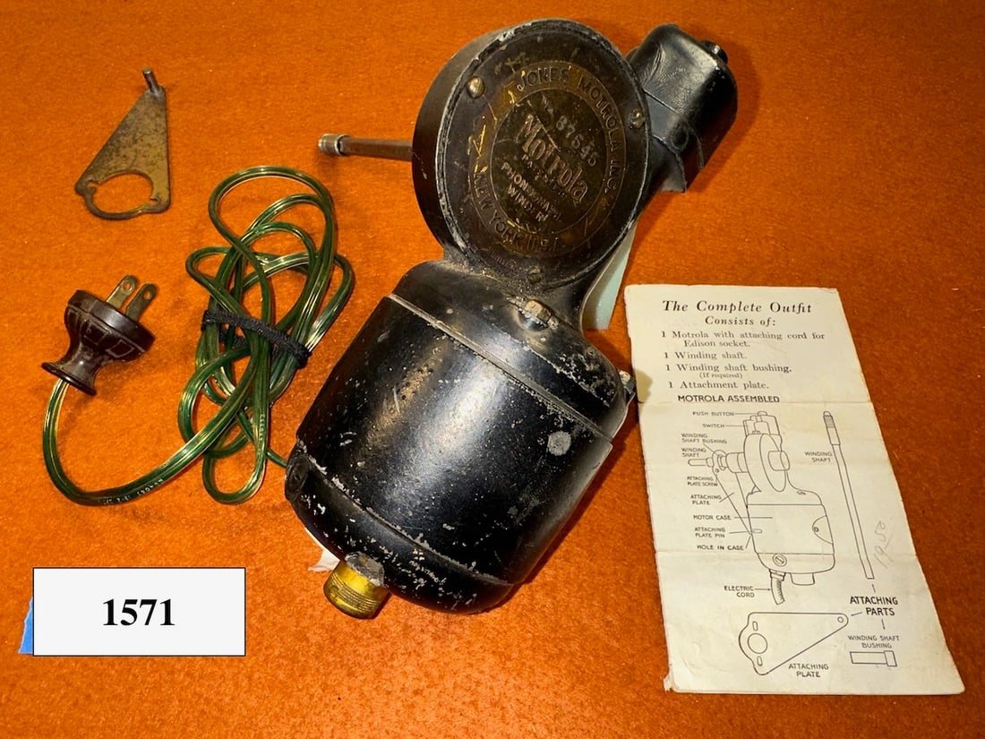 Winding Motor by Jones-Motorola -instructions, motor, & bracket: Complete