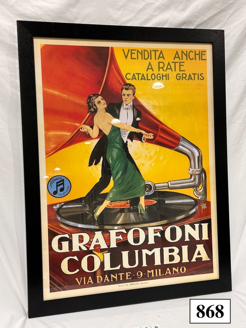 Large Italian Framed "Grafofoni Columbia" Poster (1 of 2)