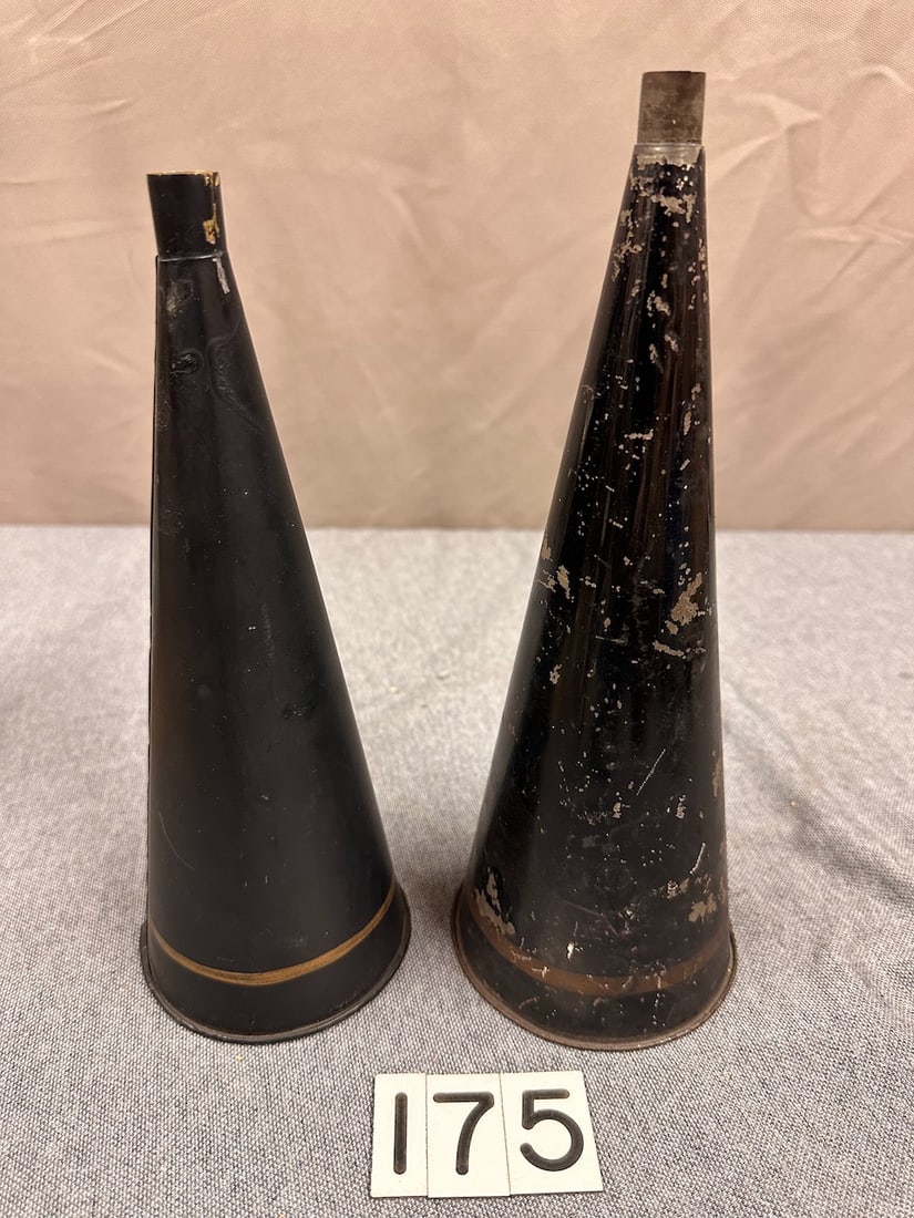 2 Edison Conical Horns: Both with gold bands, tallest is 11"