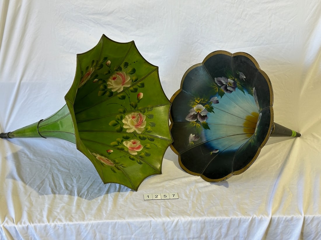 (2) 11 Panel Flowered Phonograph Horns (1 of 4)