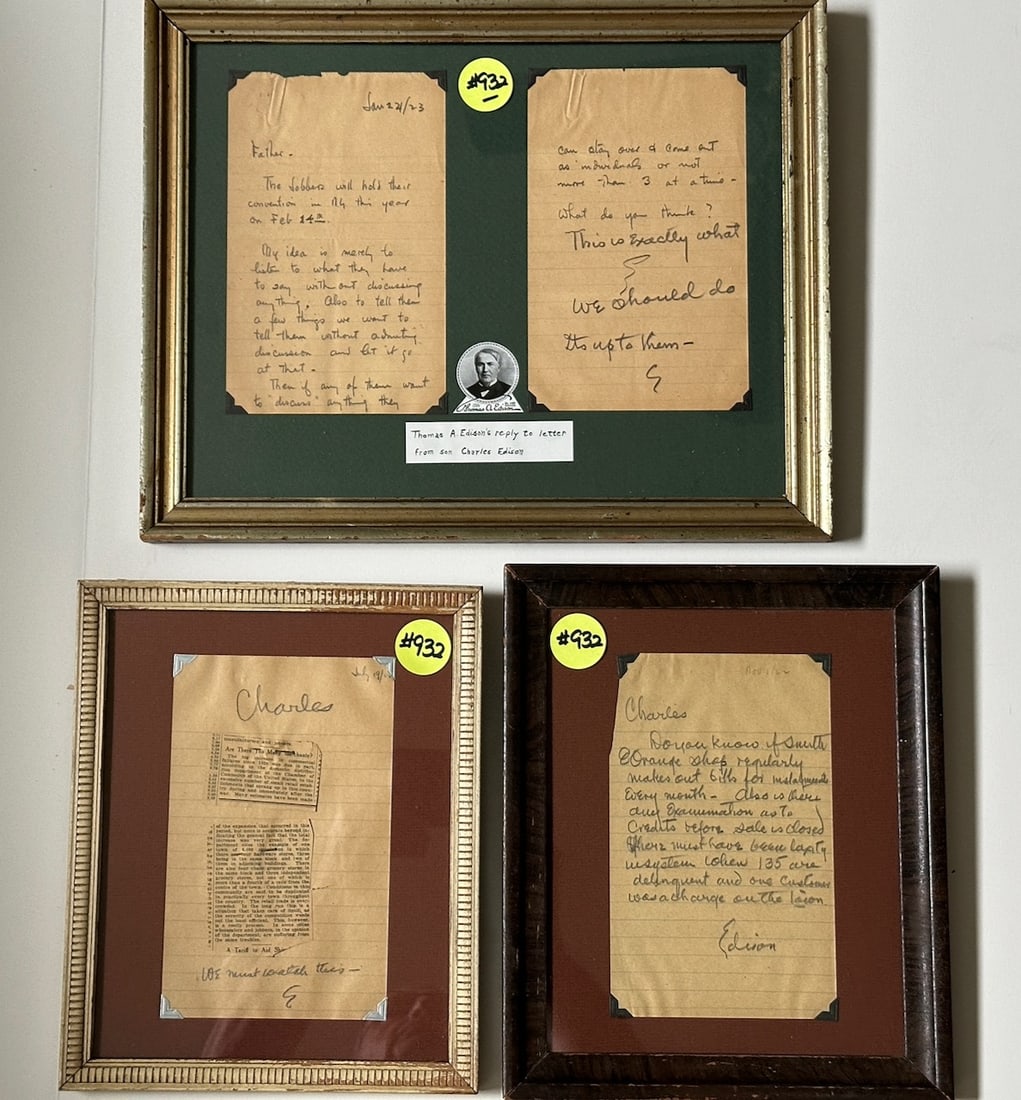 3 Handwritten Letters between Thomas Edison and his son Charles Edison (1 of 1)