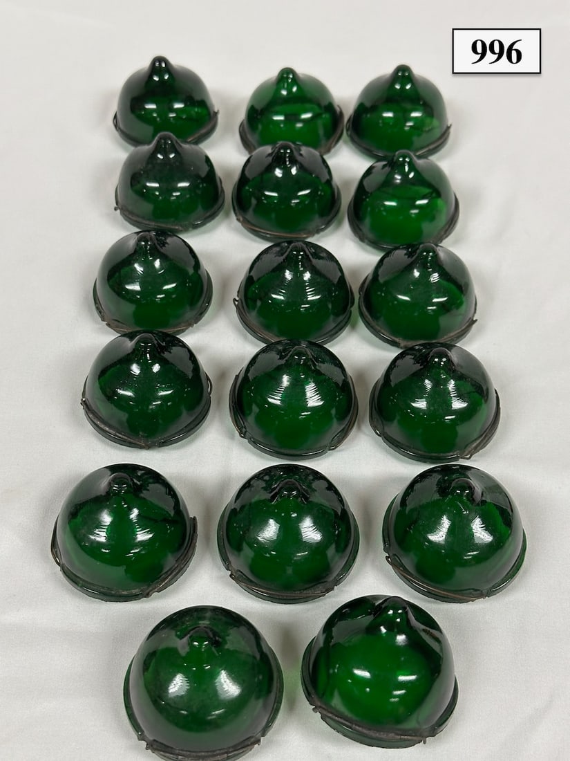 17 Bett's & Betts Green Glass Light Bulb Display Covers. C1905 (1 of 3)