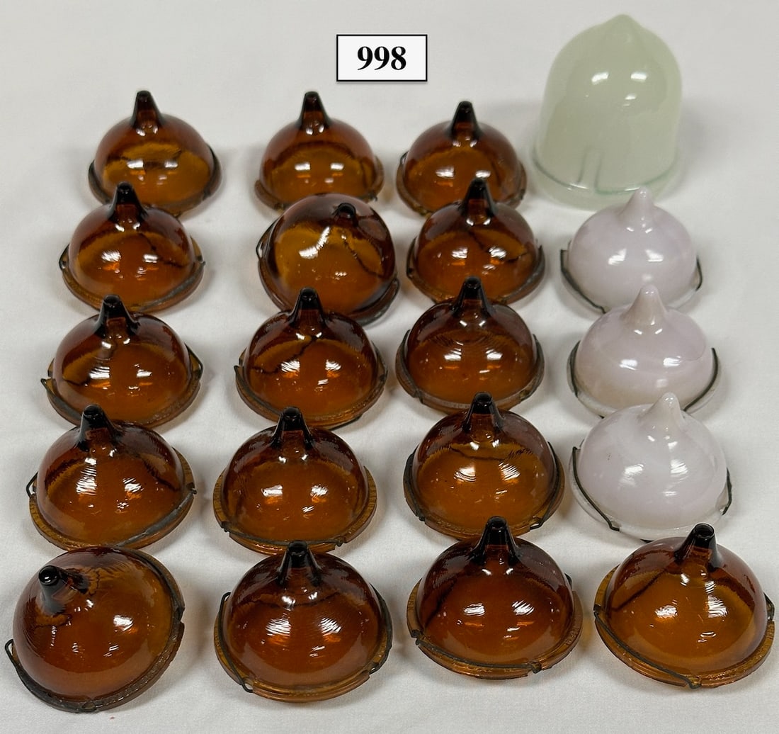 20 Bett's & Bett's Amber & White Glass Light Bulb Display Covers. C1905 (1 of 3)