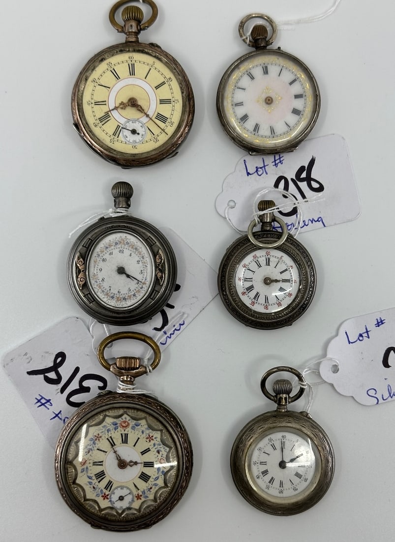 Group of 6 Ladies Pocket Watches - Silver (1 of 2)