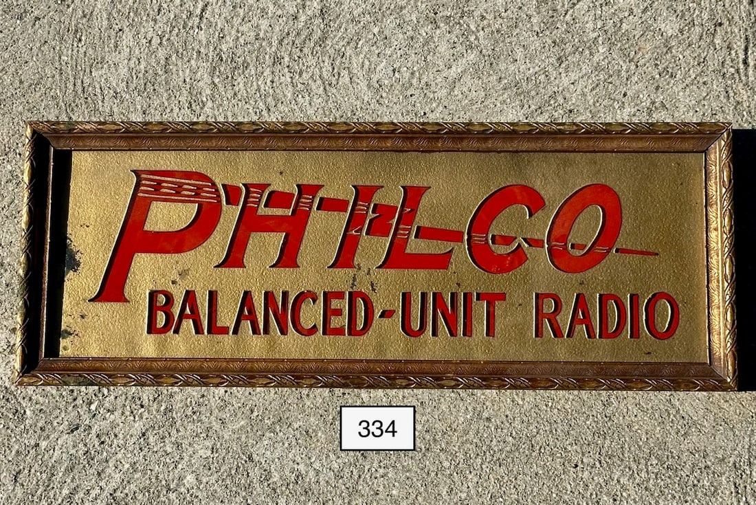 Philco Balance-Unit Radio Glass Embossed  Dealer Sign (1 of 2)