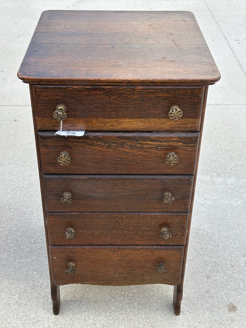 Oak Five Drawer Cylinder Record Cabinet (1 of 2)