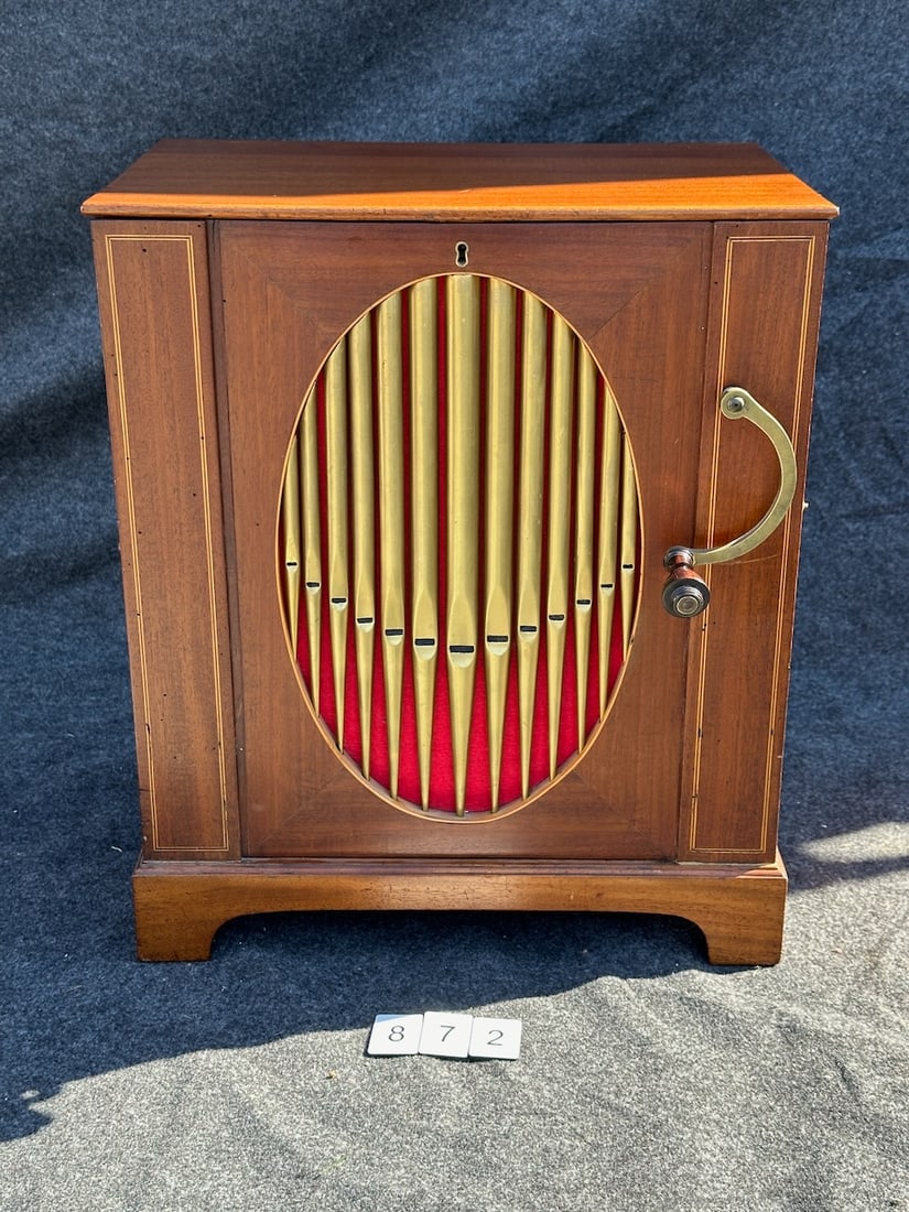 Parlor Table Top Wood Barrel Organ: 10-3/4" Barrel. 10 tune