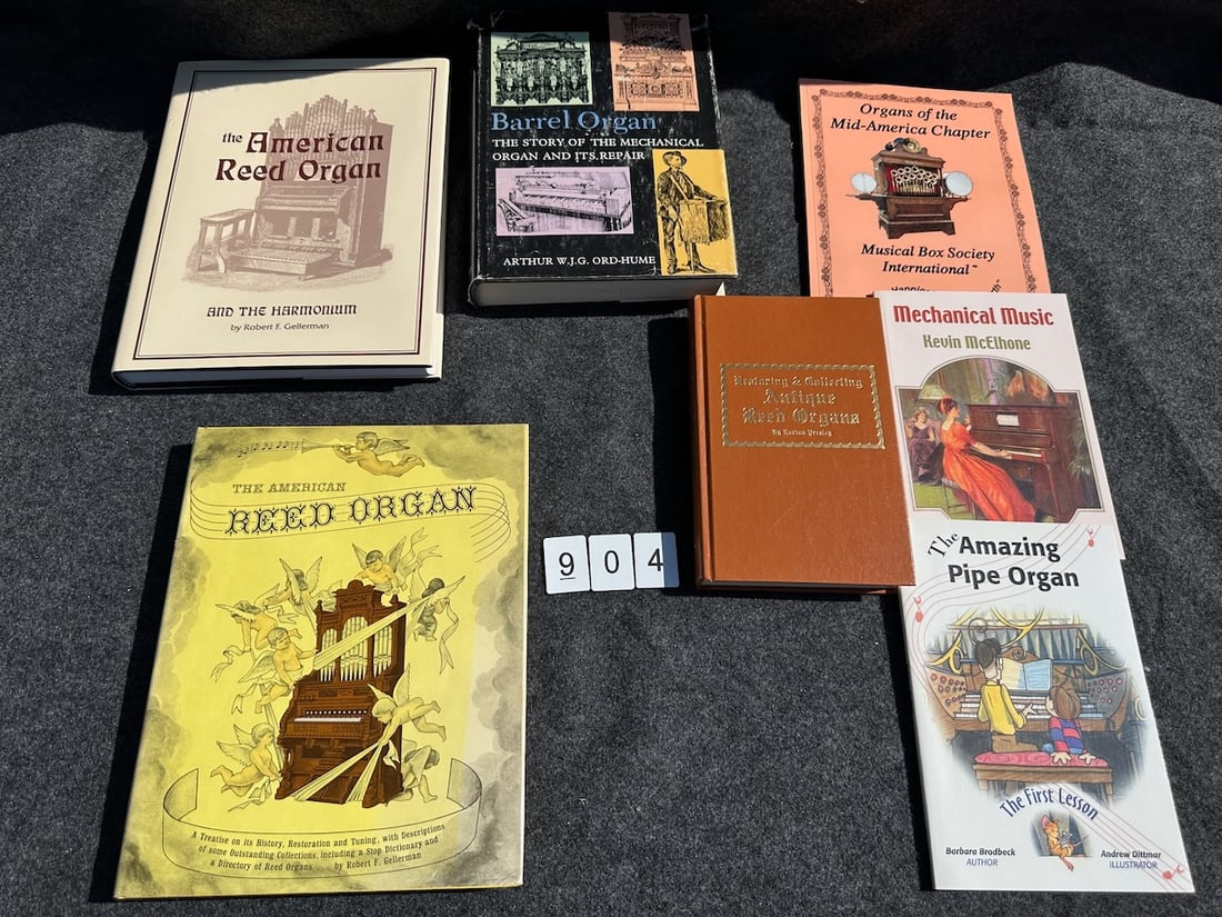 Group of Organ Reference Books: (2) The American Reed Organ, Barrel Organ, Antique Reed Organ Organs of Mid-America Chapter, Mechanical music, and, The Amazing Pipe Organ.