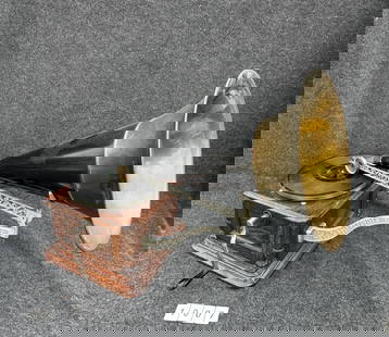 Columbia Front Mount AH Disc Phonograph: Reproducer, crank, Columbia cut out tonearm, leather elbow, and brass bell horn.