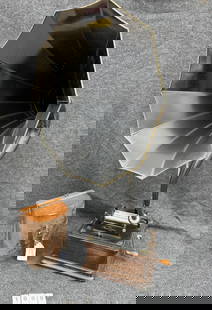 Edison Fireside Cylinder Phonograph: Model A, crank, cover and Edison cygnet horn. SN-23774