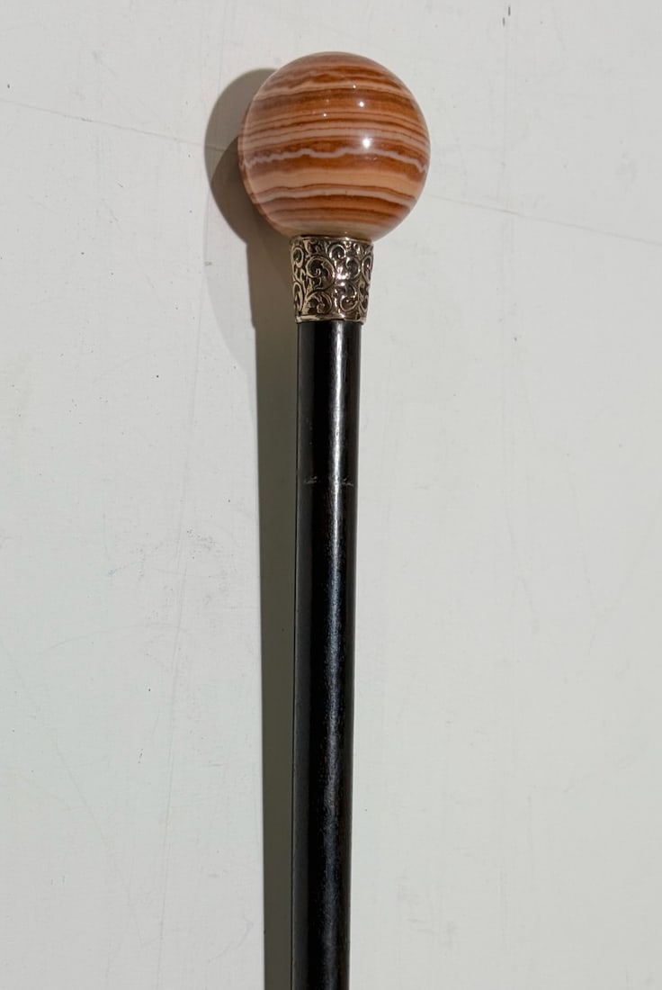 Jasper Agate Ball Handle- English Marked 375 Gold. Tapered Shaft C1890 (1 of 5)