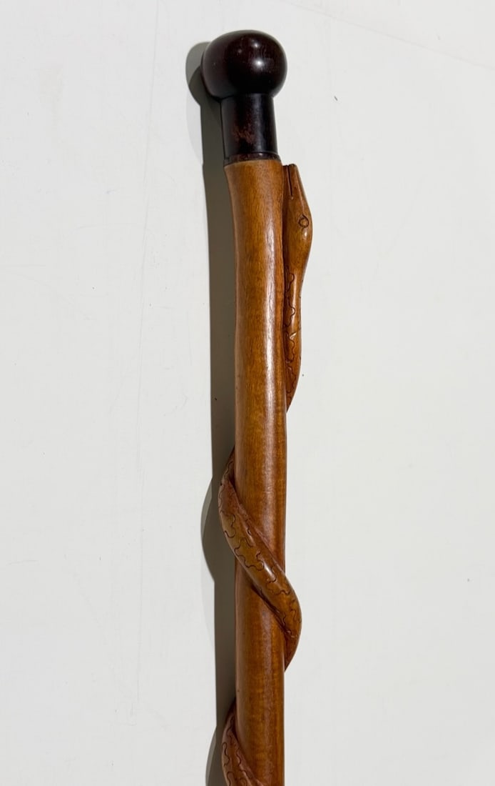 Folk Art Cane - Hand carved Snake, Exotic Hardwood Handle. C 1870 (1 of 2)
