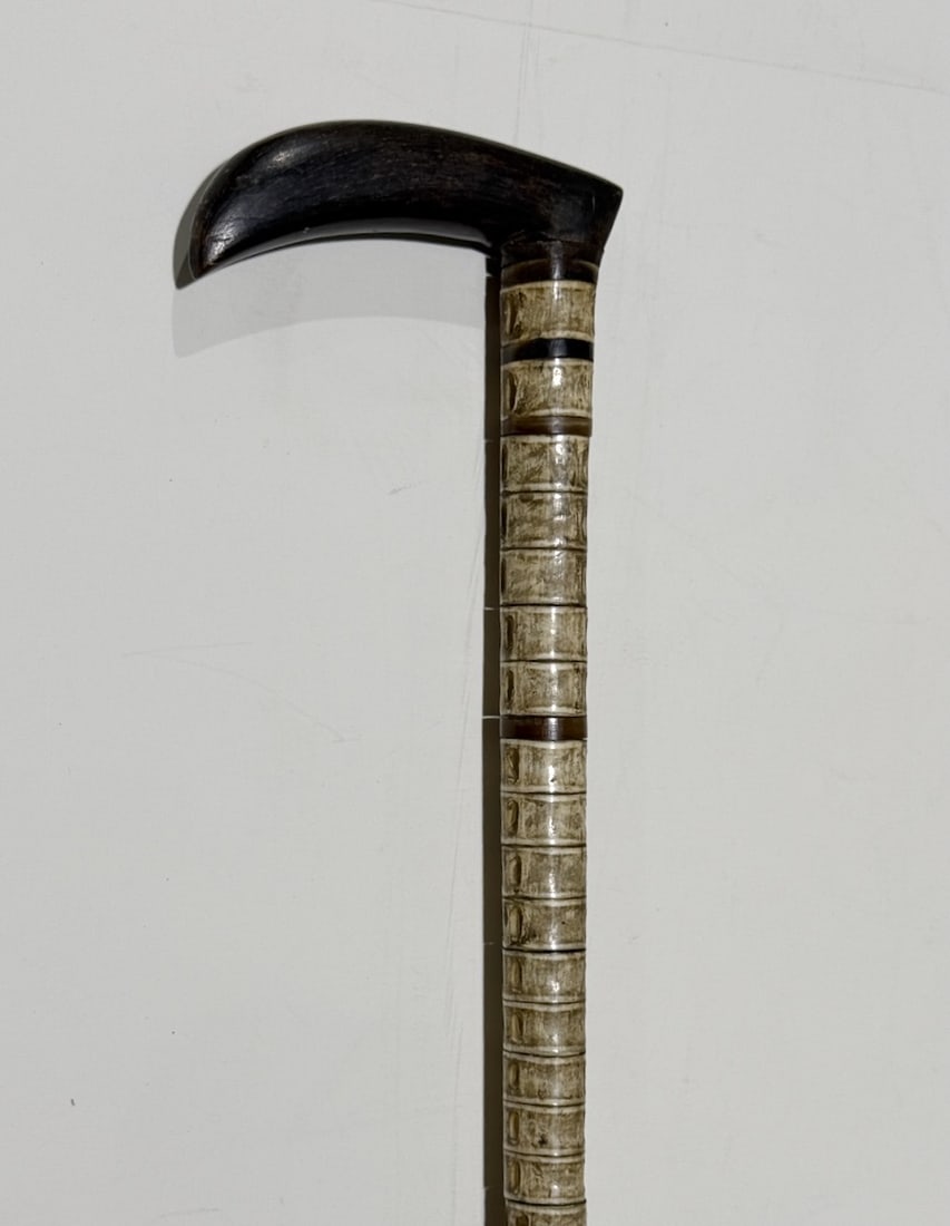 Folk Art Cane - Shark Vertebrae Shaft, Baleen Handle With Vertebrae Spacers.: Made By Whalers At Sea. C 1850. 36"