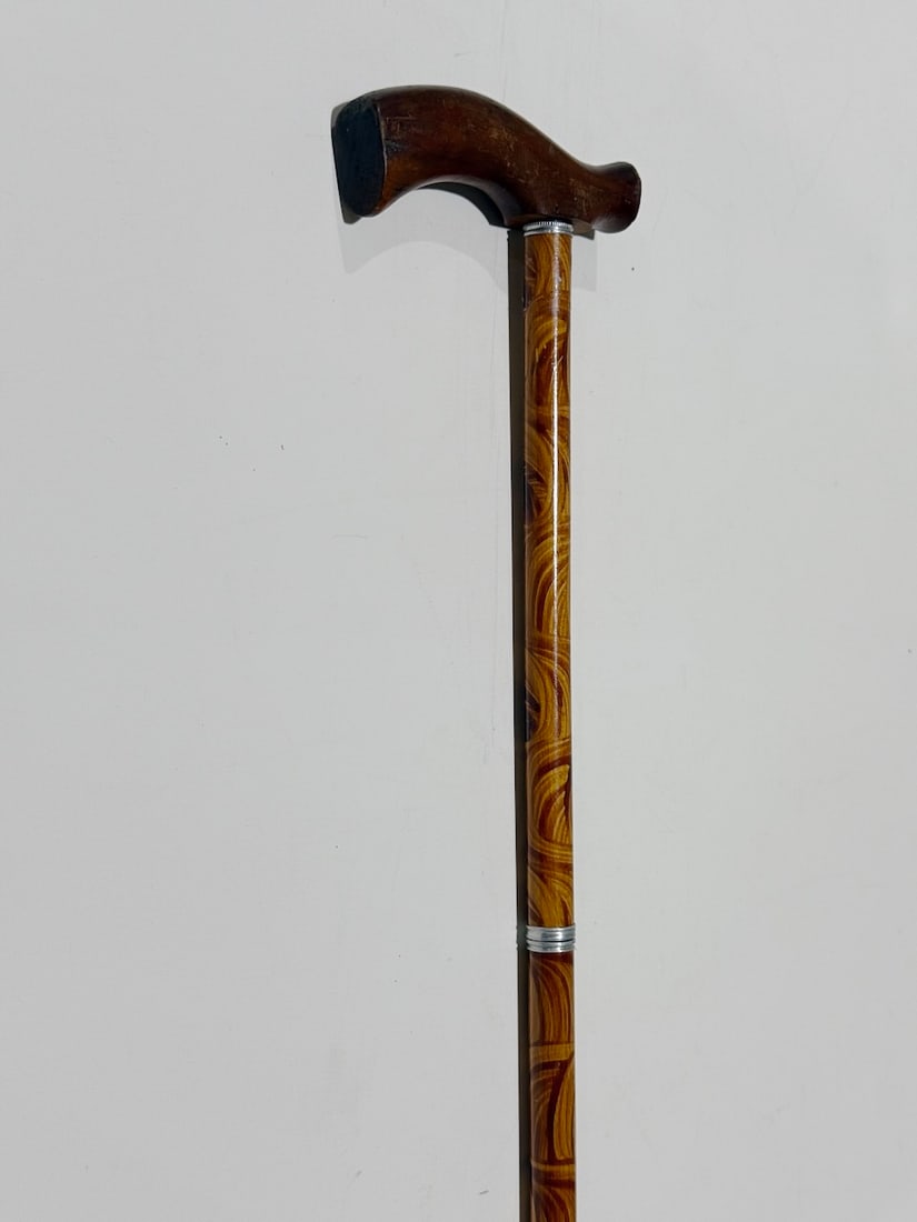 Gadget Cane - Tau Handle- Pen & Ink Well. Hand Painted Shaft Screws Apart. C 1890 Mint Condition. (1 of 4)