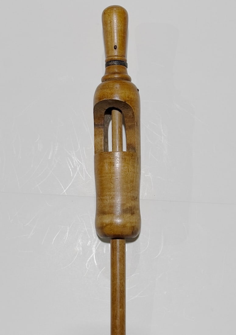 Gadget Vintner'S Cane For Putting Corks In Wine Bottles. Complete & Original. C.1900'S: 36" Maple, Brass and Steel Ferrule