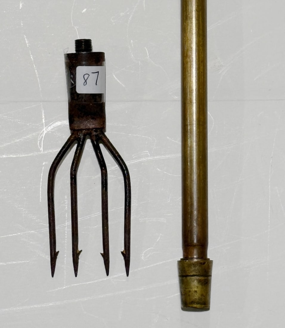 Gadget Frog Spear Cane. With Attachment. Shaft Is Extendable. Gold Handle. C1900 (1 of 3)