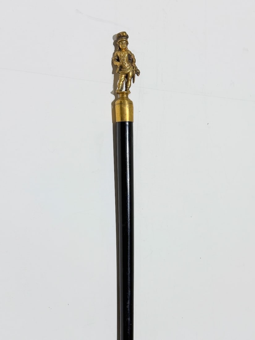Court Jester Knob Carry Cane. In Bronze. C1880: 36" Real Ebony, Bronze Collar