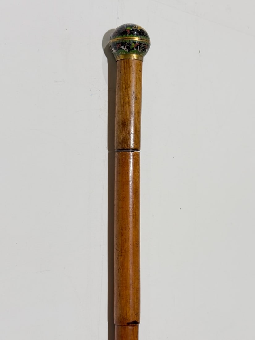 Cloisonne Handle Sword Cane. Pulls Apart At Collar To Reveals A 23.5" Triangular Blade .C 1910 (1 of 5)