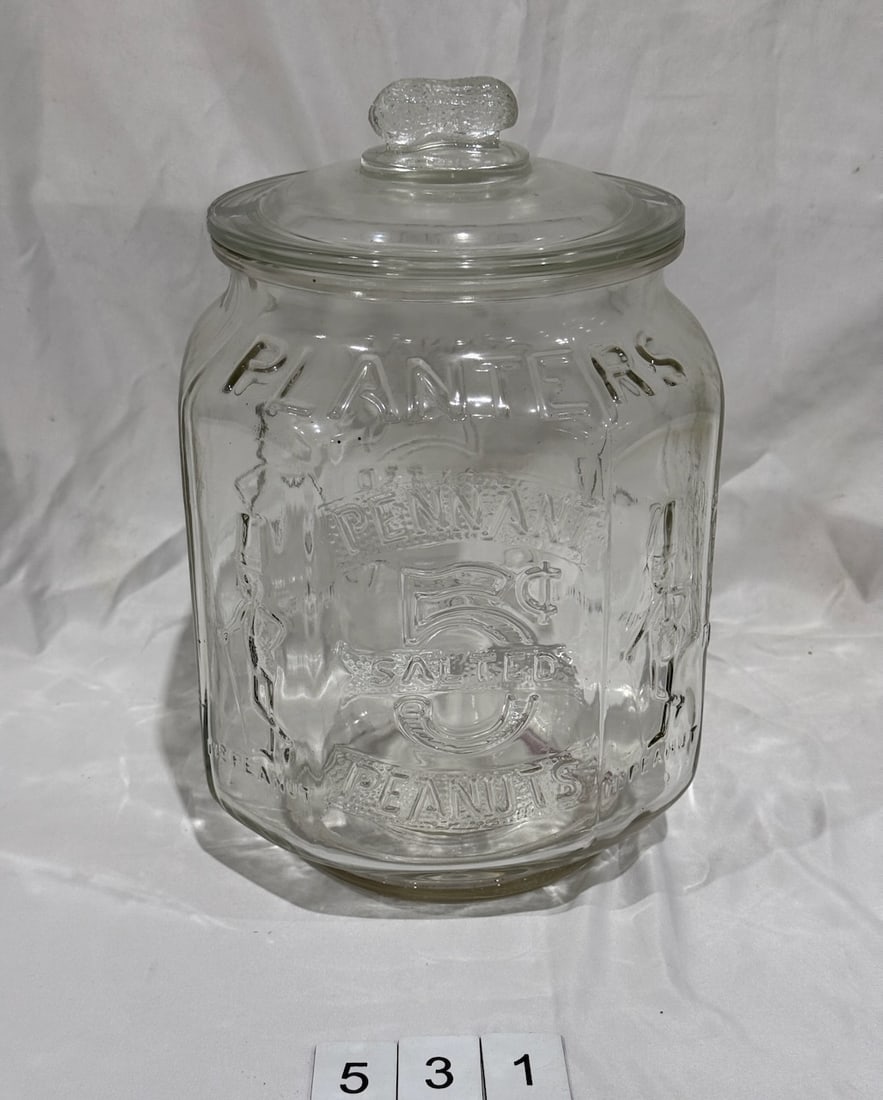 Planters 5¢ Pennant Salted Peanuts Embossed Glass Jar (1 of 5)