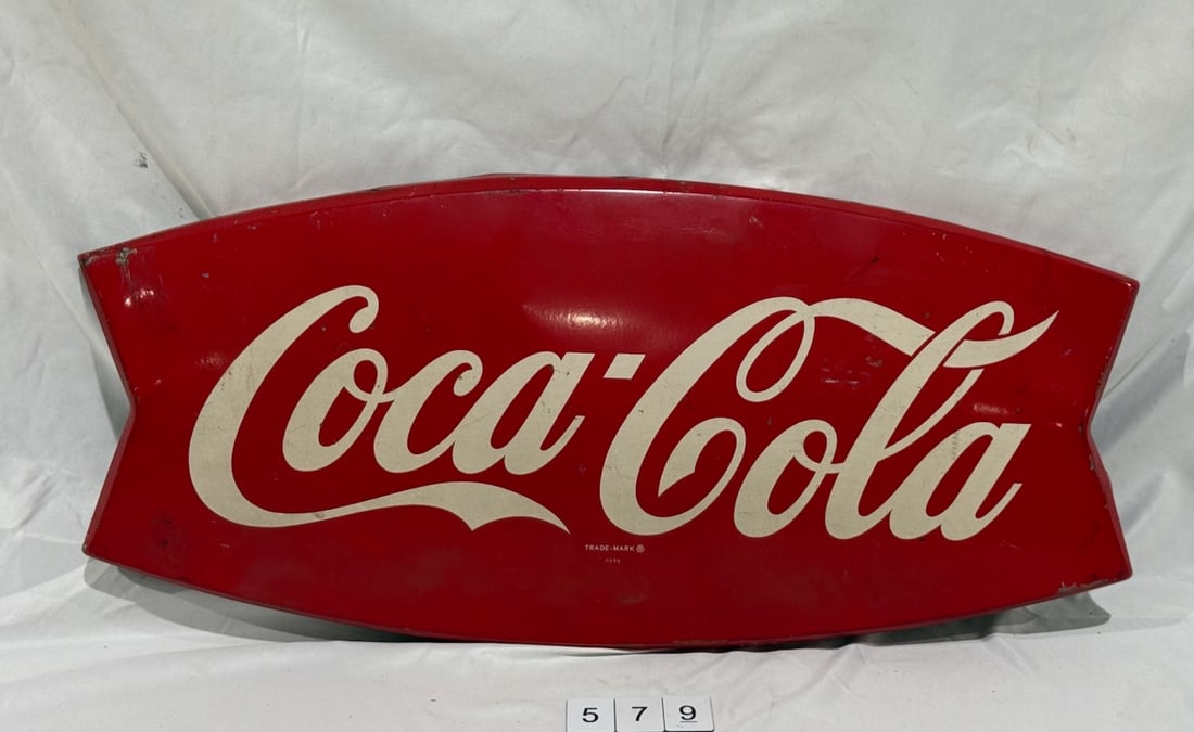 Coca-Cola Fishtail AM75 Metal Sign: Measures 26" x 12"