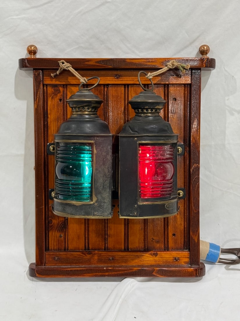 Pair of Helvics Maritime Boat Lanterns: mounted on display