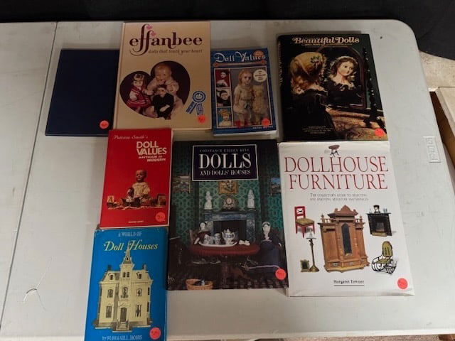 8 Reference Books: Effanbee Dolls, Doll Houses, Doll House Furniture, American Dolls, & 2 - Doll Values Books