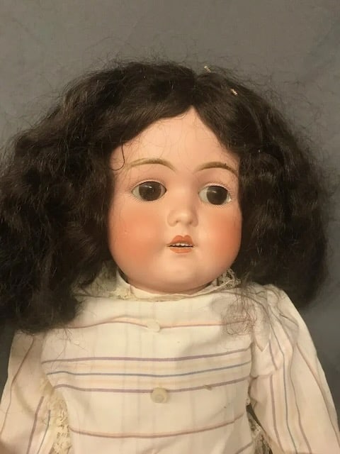 Bisque Head Doll: 25" tall, unknown maker, comp body, set eyes, open mouth, chipped tooth