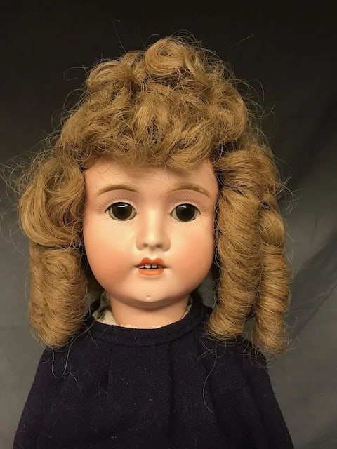 German Bisque Doll: Marked 8 Made in Germany, 24" tall, comp body, set eyes & open mouth missing 1 finger