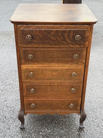 Oak 5 Drawer Cylinder Record Cabinet