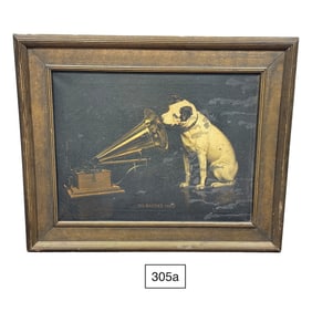 Rare His Master Voice Nipper & Phonograph Framed Chromolithograph