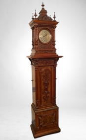 Extremely Rare Lenzkirsch Weight Driven Tall Case Clock with 13-5/8" Symphonion Disc Music Box