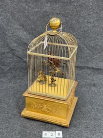 Large French double singing bird cage automaton music box