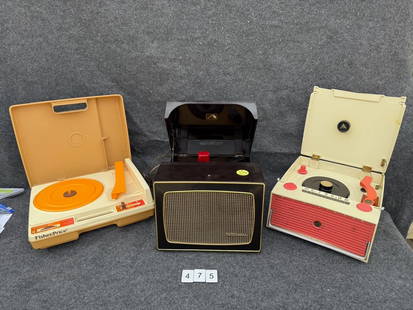 Three Portable Phonographs: Fisher Price #825, RCA Victor 45-HY-4, and RCA Victor Combo