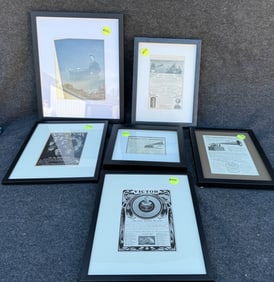 Six Framed Advertising Prints and Photo