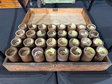 32 Brown Wax Cylinder Records In Wood Case