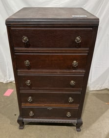 5 Drawer Oak Cylinder Record Cabinet