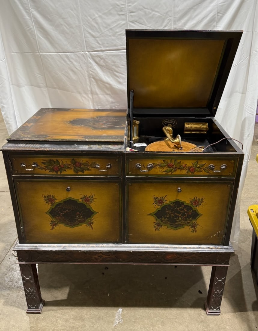 Columbia Art Model Electric Disc Console Phonograph: Electric, Period Chinese Chippendale Model. Complete