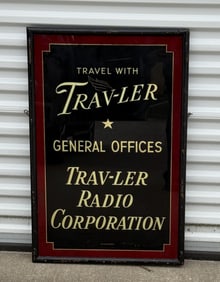 Tra-v-ler Reverse Painted Glass Advertising