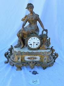 Figural Bronze and Marble Mantel Clock