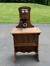 Western Electric Oak Vanity Cabinet Desk Phone