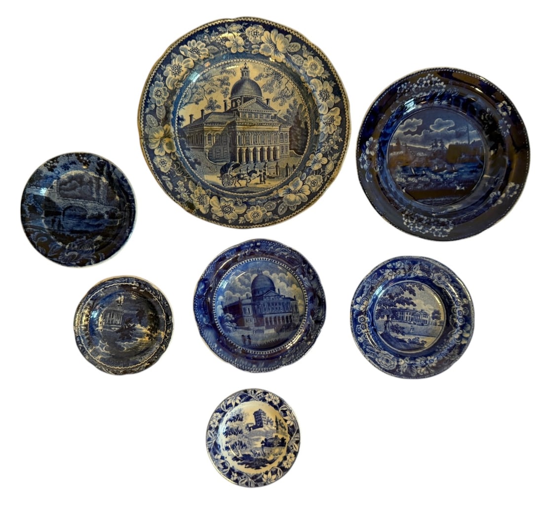 Historical Blue Staffordshire Saucers & Cup Plates (1 of 2)