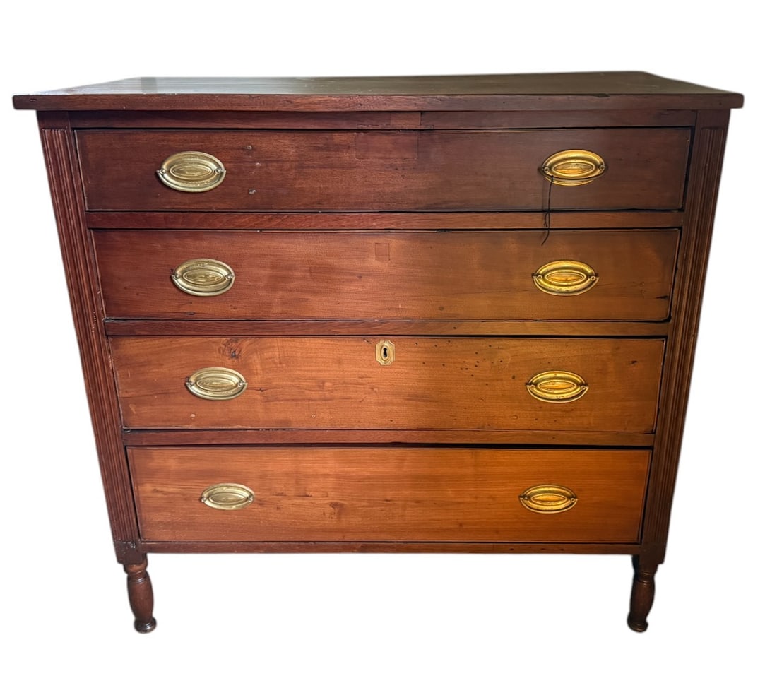 Federal 4-drawer Chest: Original hardware; turned legs; 40 x 20 x 39-1/2" tall