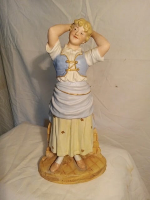 Victorian Bisque Working Girl Statue: 12-1/2" tall; unmarked