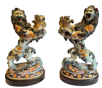 A Fantastic Pair of Galle Porcelain Lions