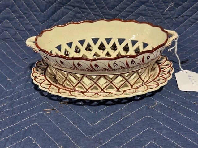 Antique Creamware Chestnut Basket w/Undertray (1 of 3)