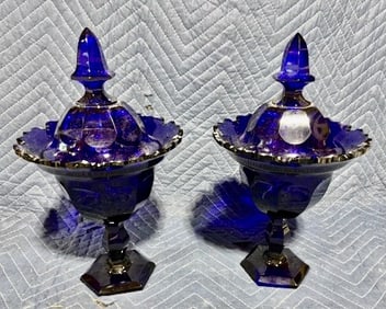 Fantastic Cobalt Pair of Covered Compotes