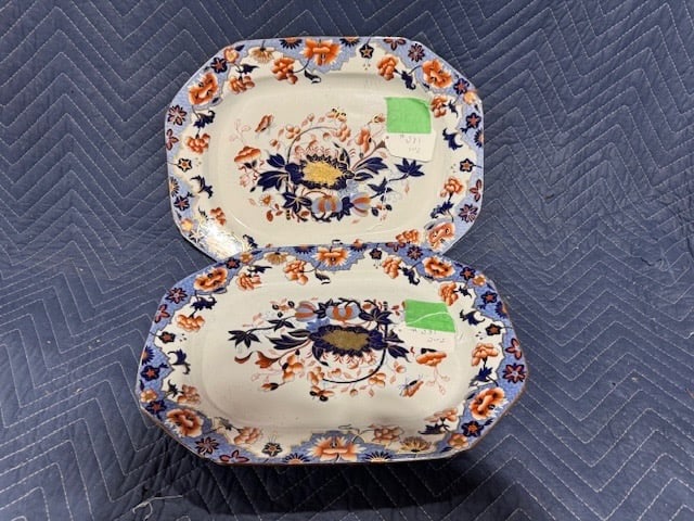 Pair of Spode Newstone Platters: 17" x 12-3/4"; nicely decorated