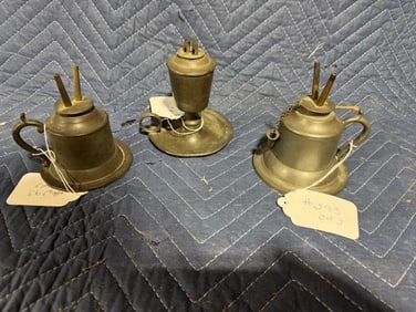 Group of Pewter Whale Oil Lamps