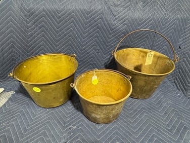 3 Brass Pails all with Bales