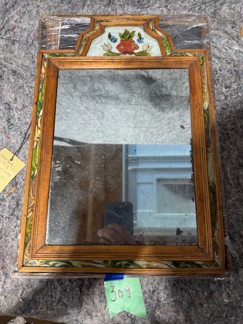 An Early and Rare Courting Mirror: 18th Century Example; decorated edge with inset to original outer frame. Measures 16" x 11"